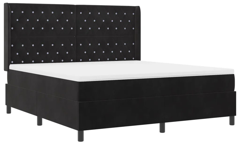 Boxspring Ágy Mattal és LED Fénnyel Fekete 180x200 cm Bársony