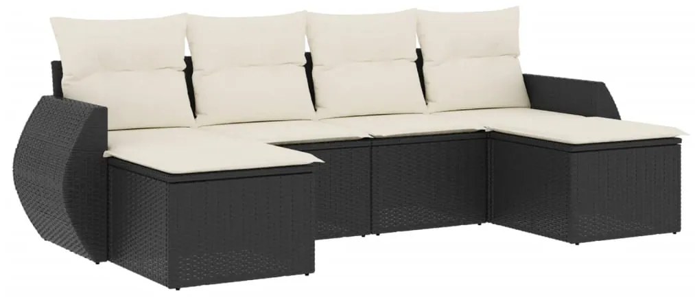 vidaXL 6 részes fekete polyrattan kerti ülőgarnitúra párnákkal