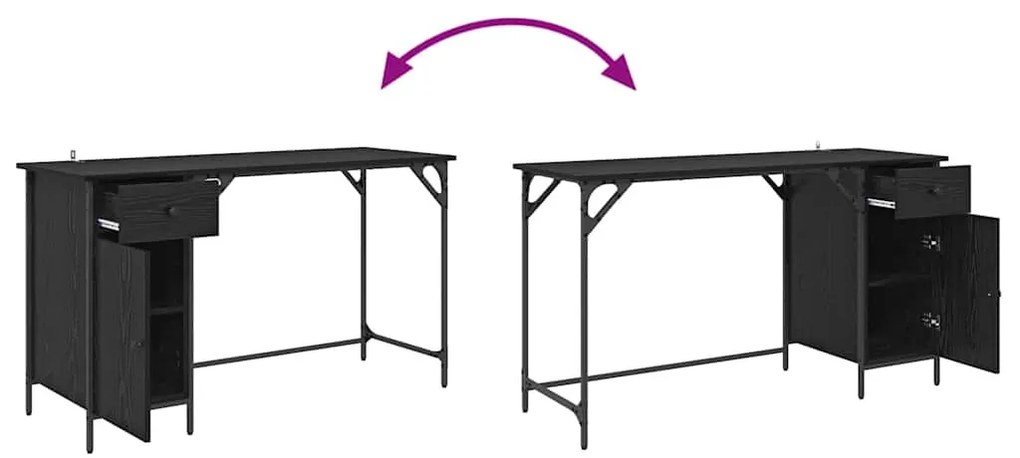 vidaXL Számítógépes asztal Fekete tölgy 131 x 48 x 75 cm Faanyag