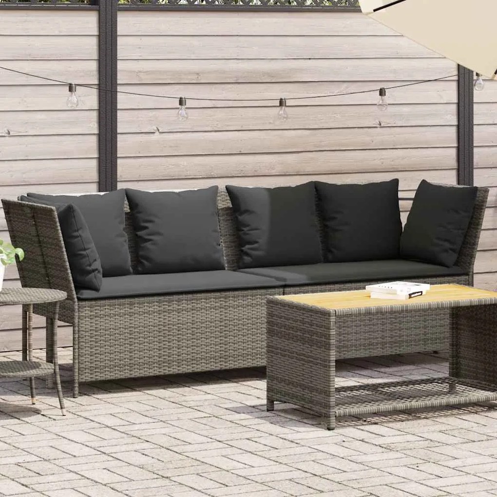 Szürke polyrattan kerti kanapé párnákkal
