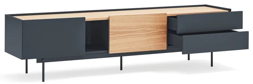 Antracitszürke-natúr színű TV-állvány tölgyfa dekorral 180x45 cm Otto – Teulat