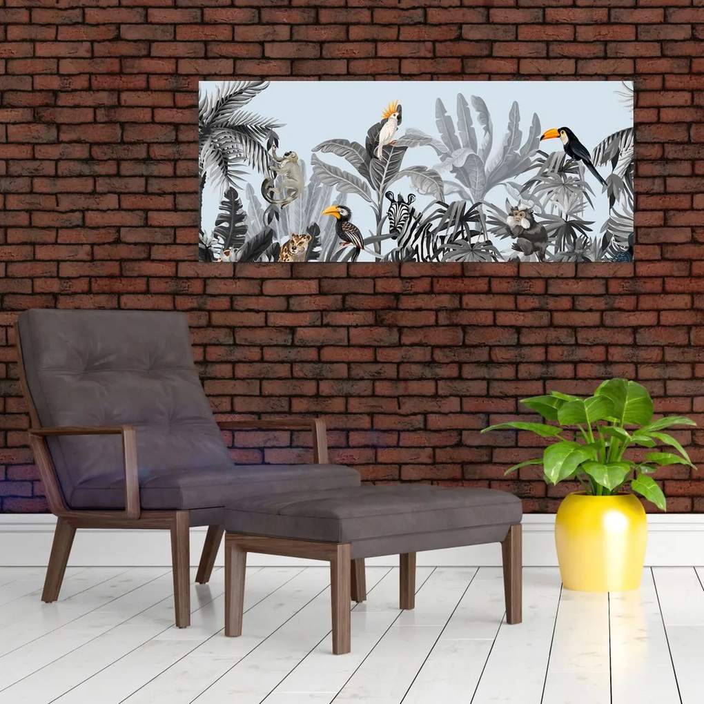 Állatok képe egy trópusi erdőben (120x50 cm)