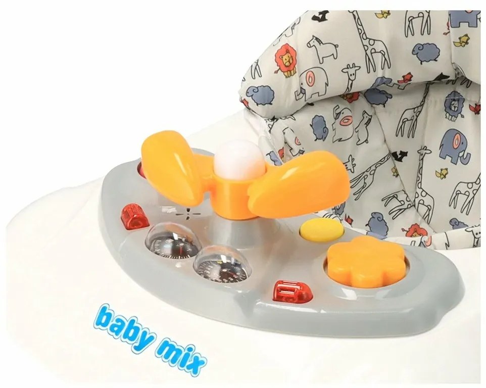 Baby Mix Gyerek járókeret kormánykerékkel és szilikon kerekekkel, szürke, 50 x 44 x 50 cm