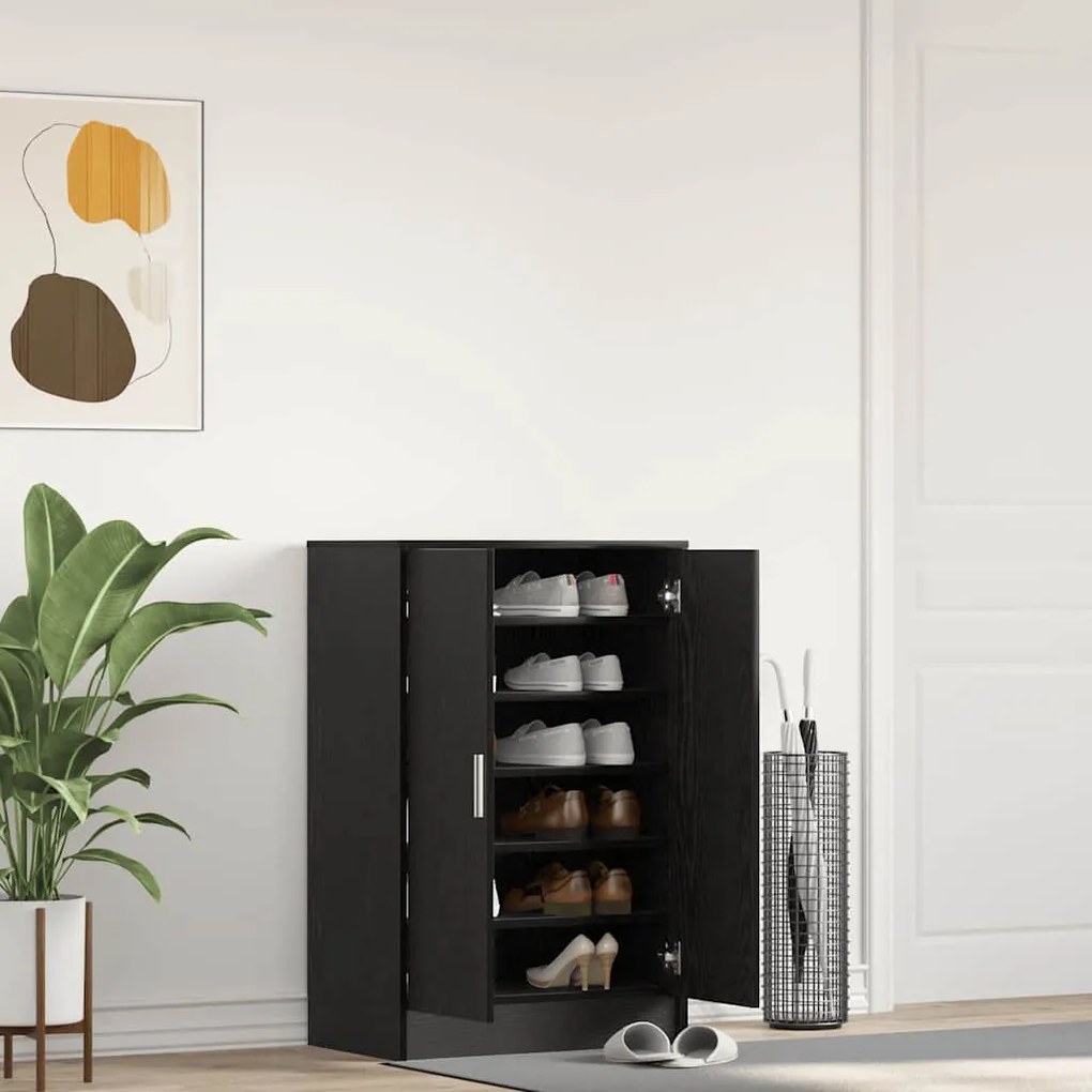 fekete tölgy szerelt fa cipőszekrény 60x35x92 cm