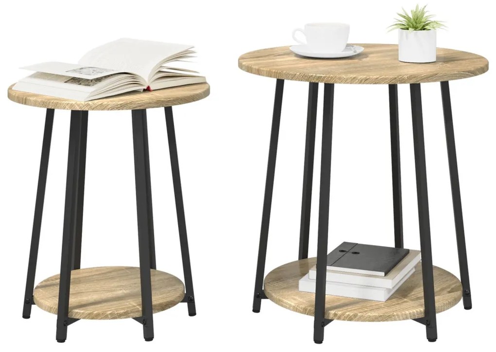 vidaXL Kisasztal készlet polcokkal 2 pcs Sonoma Tölgy és Fekete