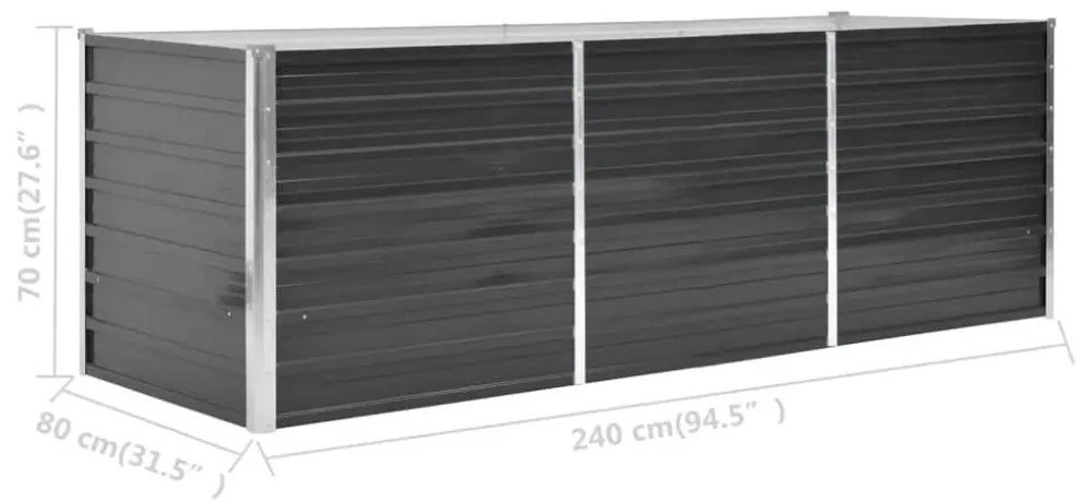 antracitszürke horganyzott acél kerti magaságyás 240x80x77 cm