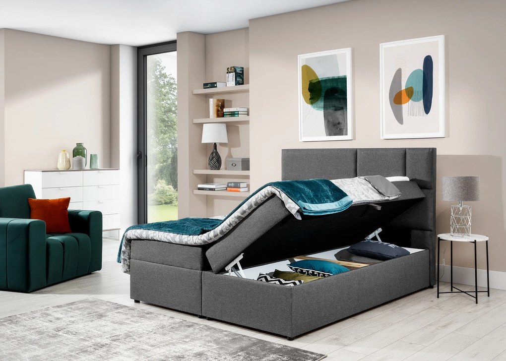 Franciaágy Boxspring 180 cm Florio (világosszürke) (matracokkal és tárolóval). 1025388
