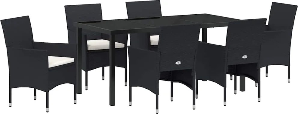 vidaXL Kert étkező szett párnával 7 pcs Fekete polirattan