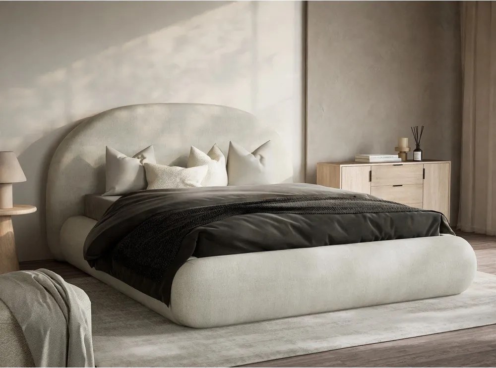 Krémszínű kárpitozott ágyneműtartós franciaágy ágyráccsal 140x200 cm Maumere – Maison de Rêve