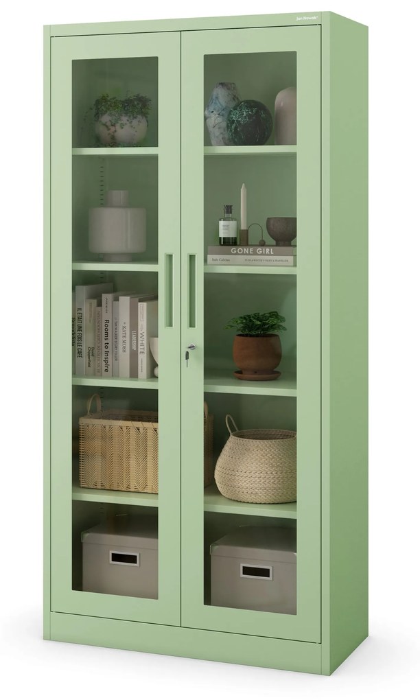 Üveges szekrény AMELIA, 900 x 1850 x 400 mm, Fresh Style: pasztellzöld
