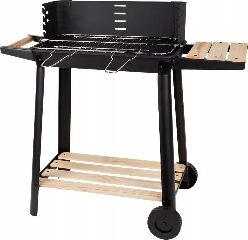 Kerti faszenes grill gurulós 49x28 cm fekete Bbq