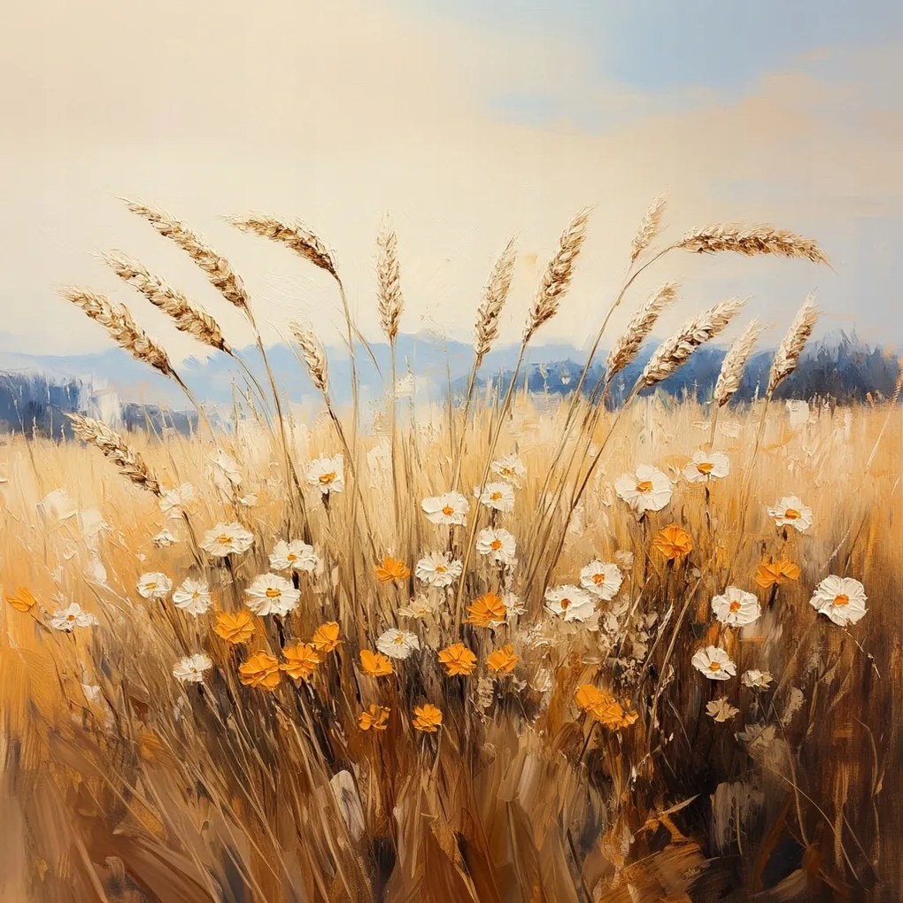 Vászonkép Canvas Tájkép Falu Mező Rét Kalász Gabona Virágok Nyár 40x40