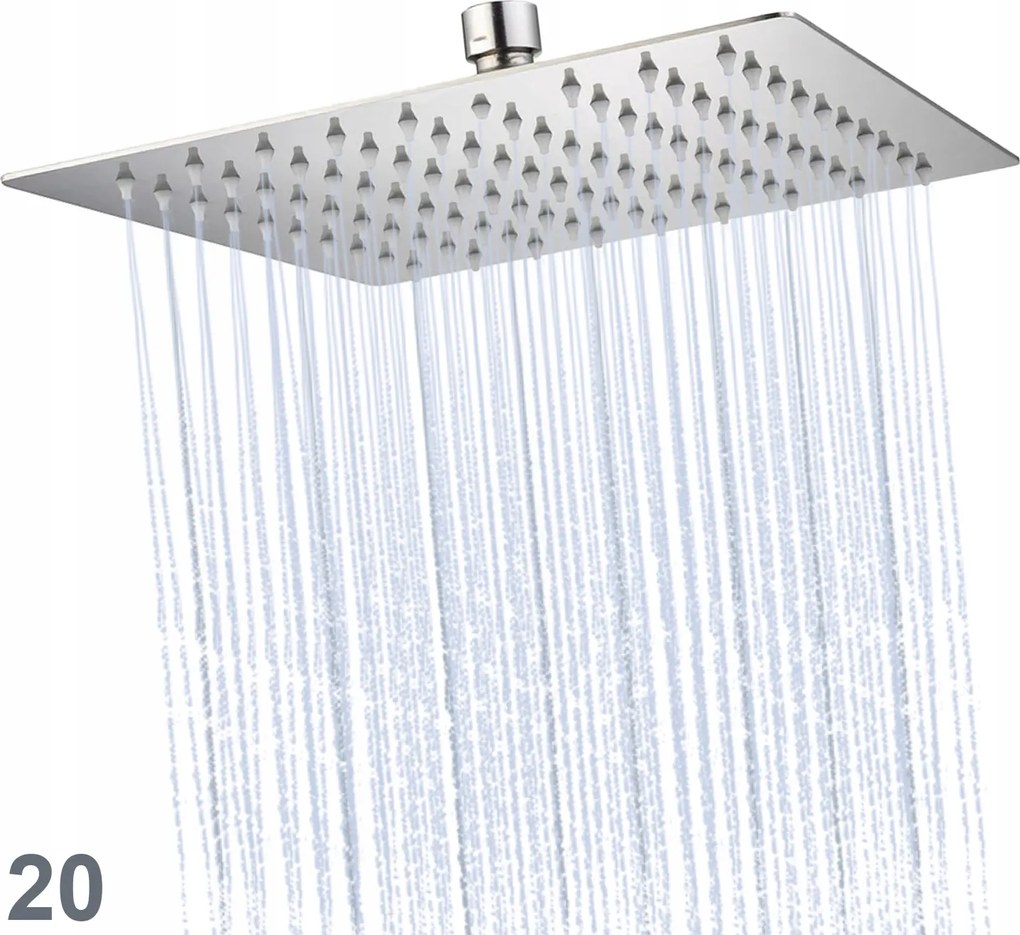 Zuhanyzó Esőztető Acél Vékony szögletes 20cm Króm szórófejes