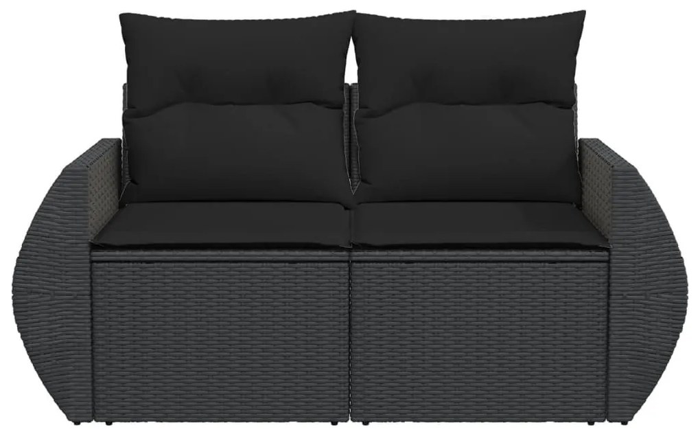 2 személyes fekete polyrattan kerti kanapé párnával