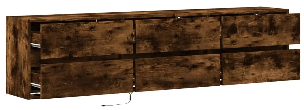 füstös tölgy falra szerelhető TV-szekrény LED-del 180x31x45cm
