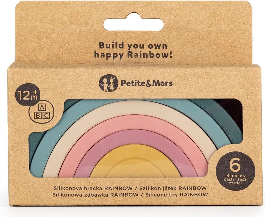 PETITE&MARS szilikon egymásra rakható játék Rainbow Misty Green 12m+