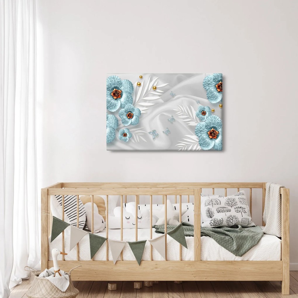 Kép - 3D kék virágok (90x60 cm)