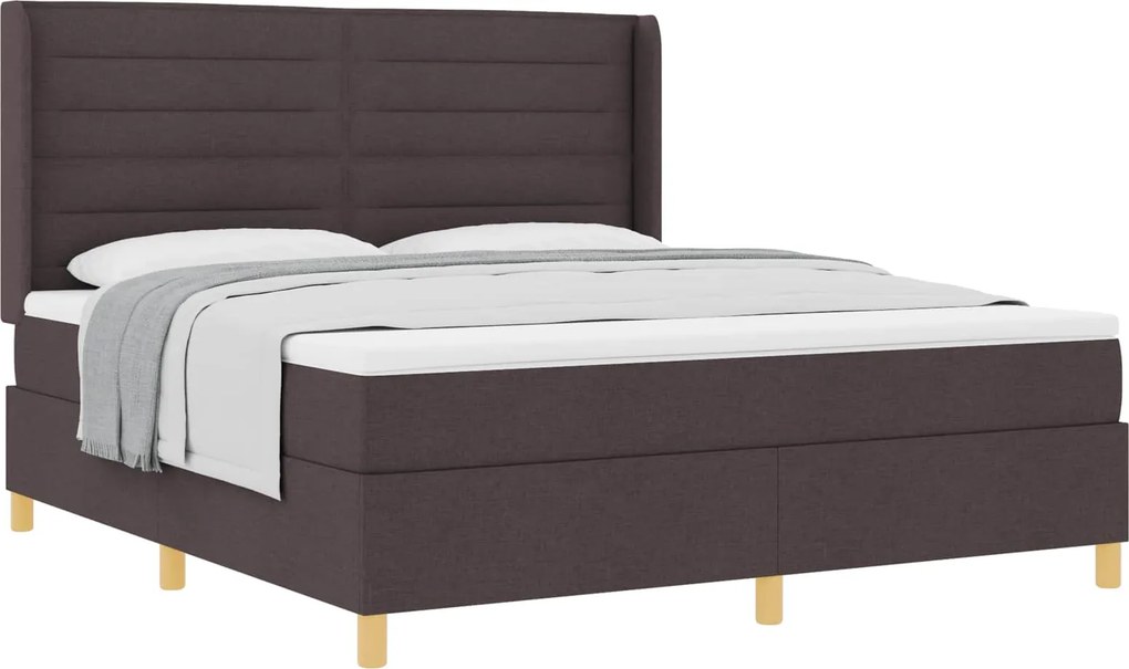 vidaXL Boxrugós ágy matracmal Sötét Barna 180 x 200 cm szövet