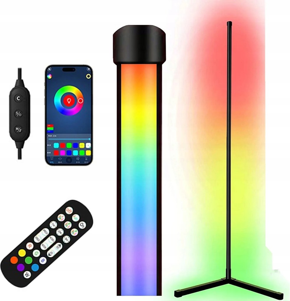160cm-es álló sarok lámpa Rgb Led Távirányító Alkalmazás Szivárvány Effekt