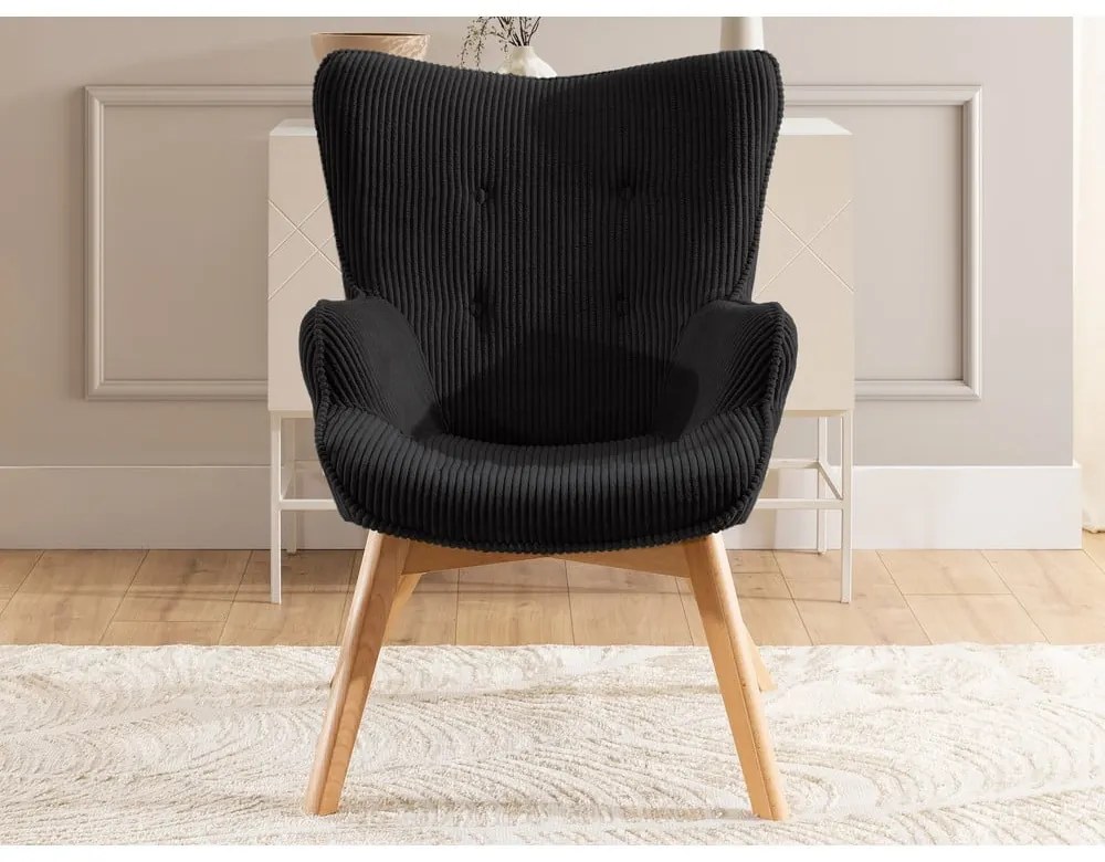 Fekete kordbársony fotel Niko – Ropez