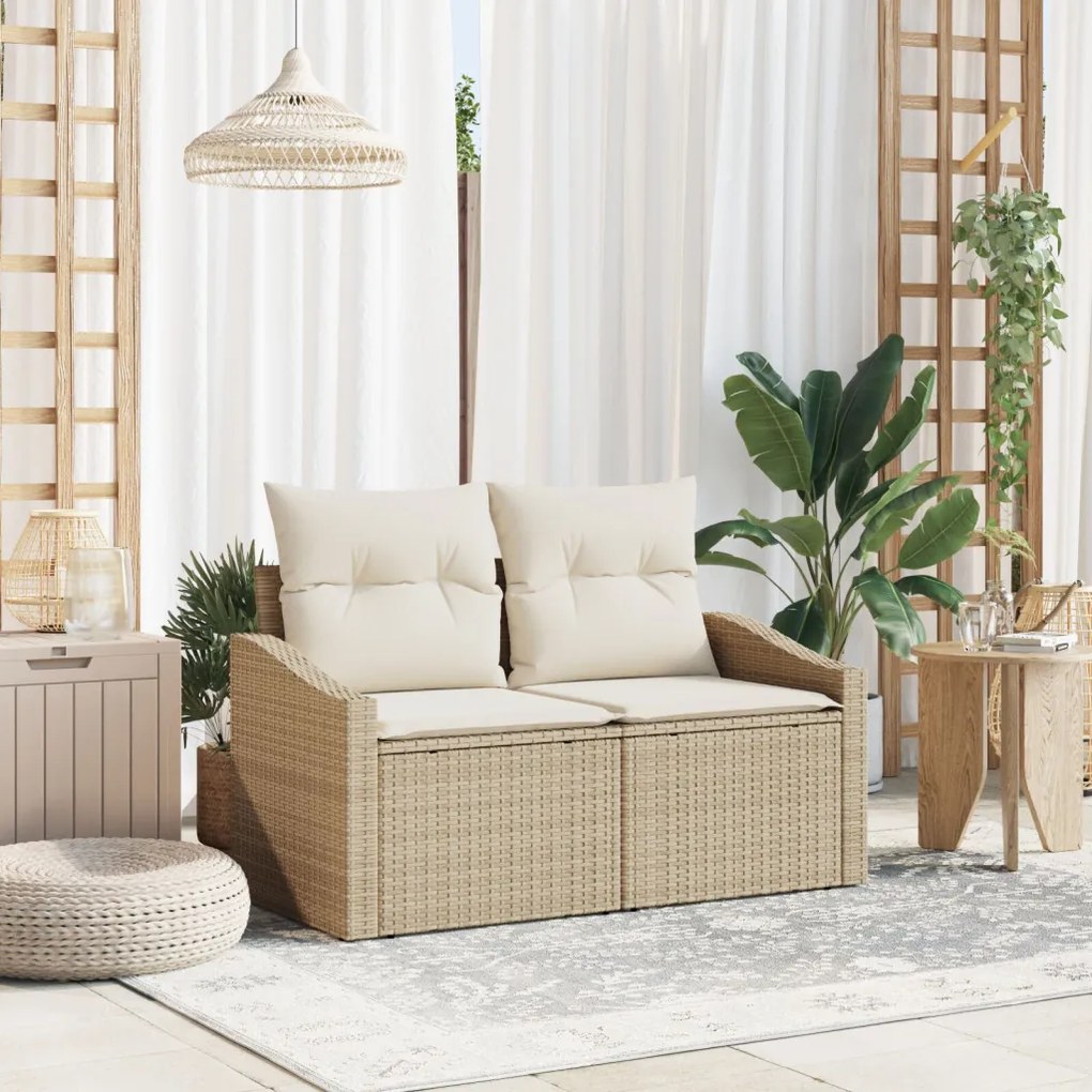 2-Fős Kerti Kanapé Párnákkal Bézs Poly Rattan