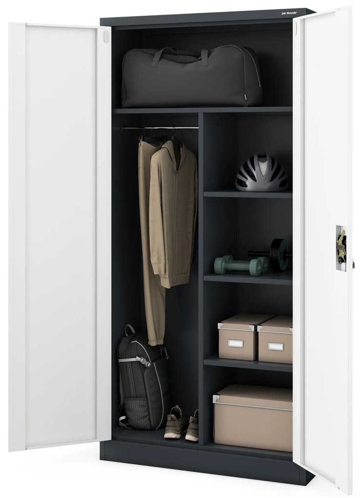 Zárható takarítószekrény DAWID 900 x 1850 x 450 mm, antracit-fehér