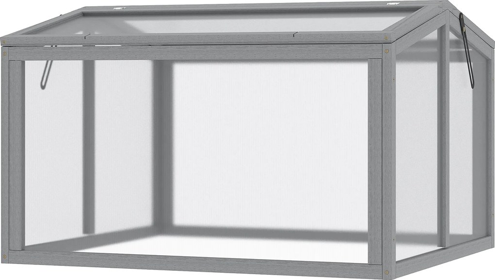 Outsunny Hidegkeretű Üvegház Ültetőágy Fedéllel, Fából és Polikarbonátból, Időjárásálló, Világosszürke, 90 x 80 x 58 cm | Aosom
