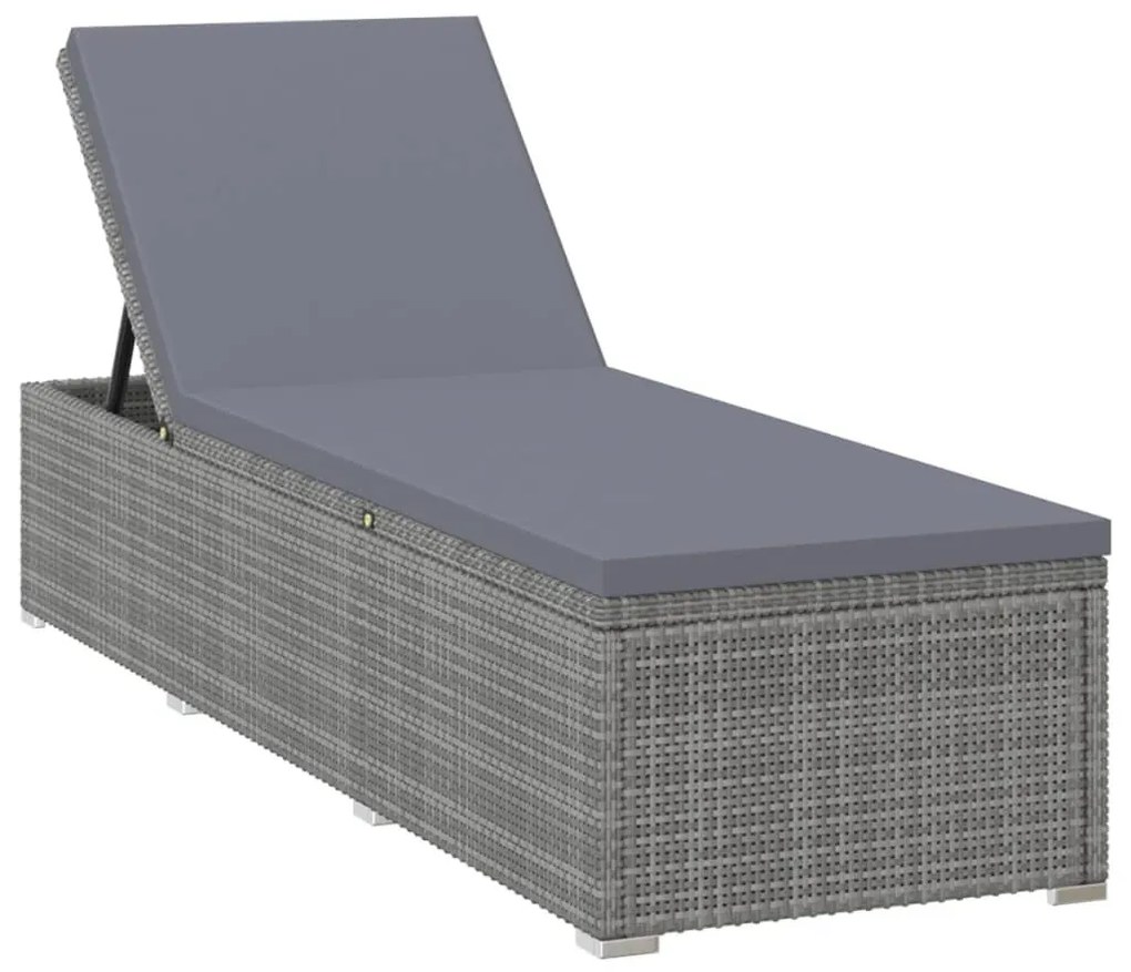 3 részes szürke polyrattan kerti napozóágy szett asztallal