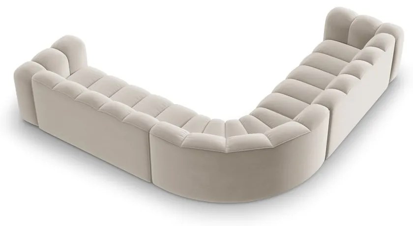 Krémszínű bársony moduláris sarokkanapé Lupine – Micadoni