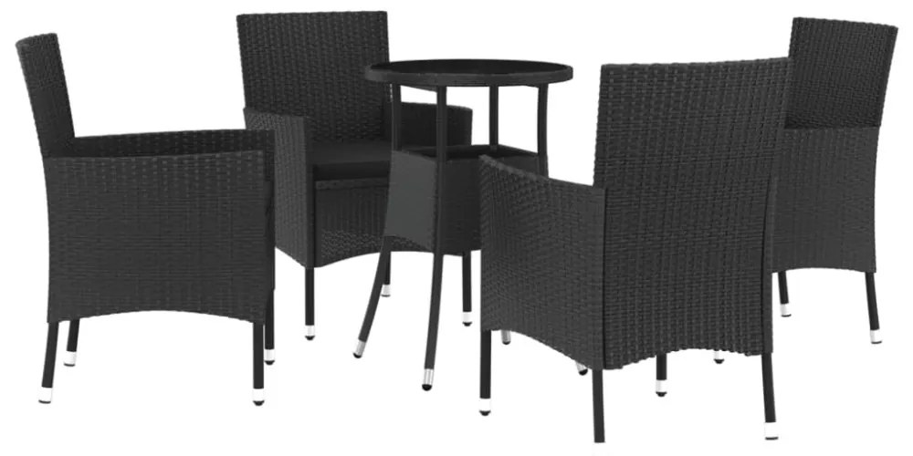 vidaXL 5 részes fekete polyrattan kerti bisztrógarnitúra párnákkal