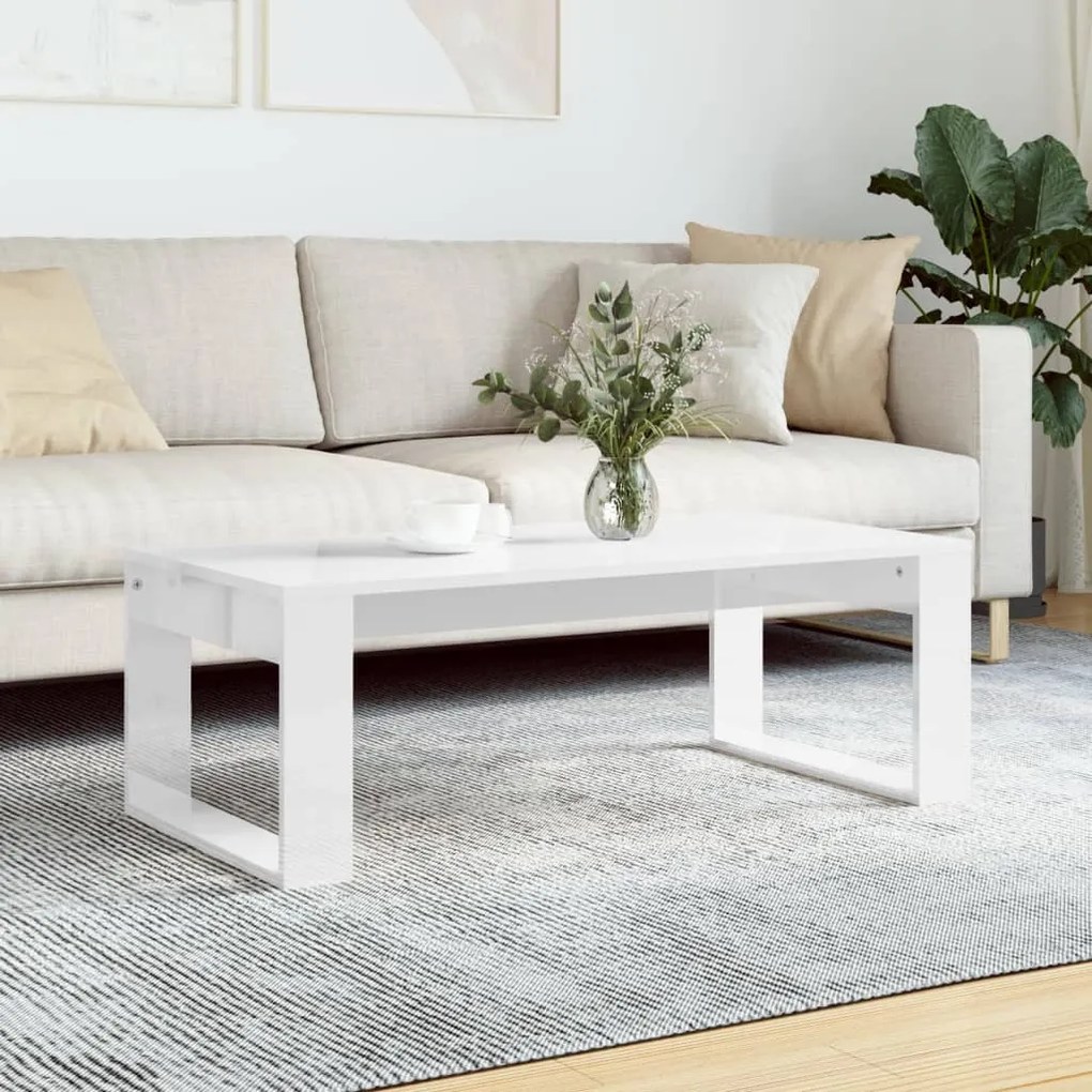 Magasfényű fehér szerelt fa dohányzóasztal 102x50x35 cm