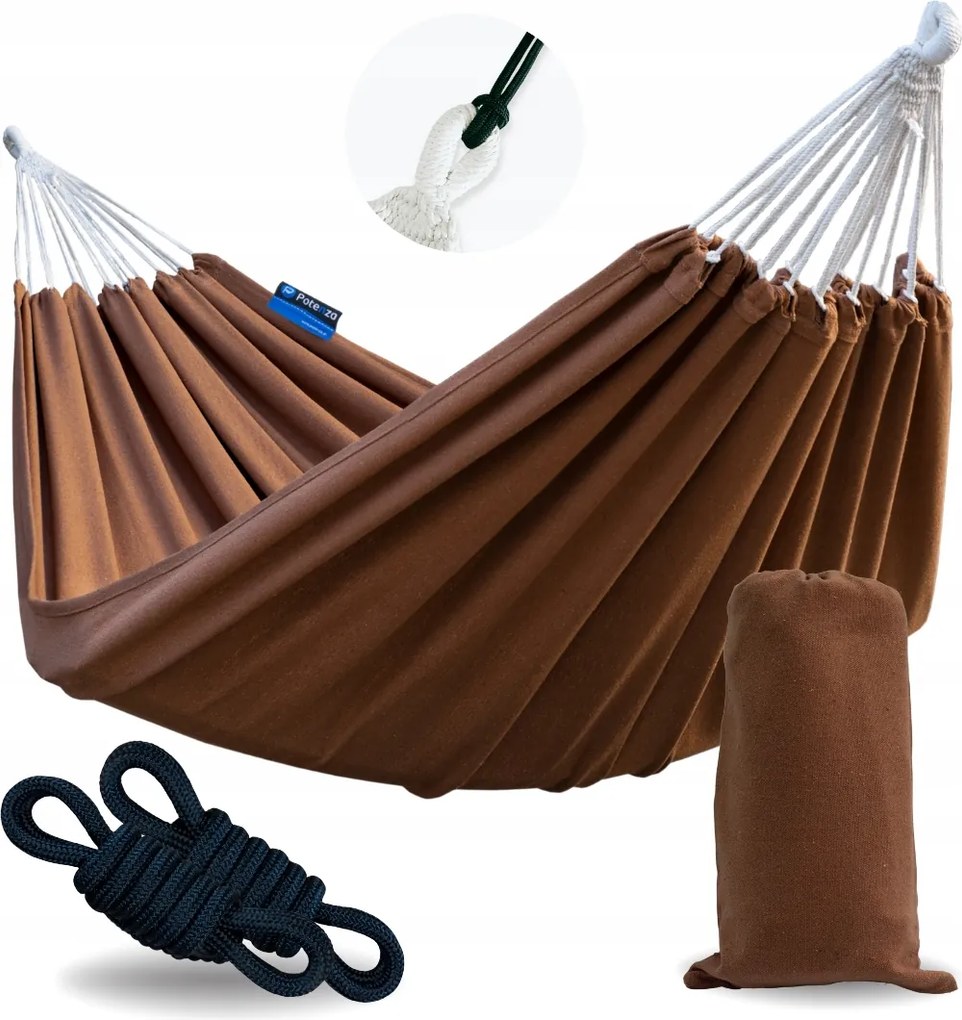 Roma kerti függőágy 200x120 karamell barna zsinórokkal és huzattal Potenza