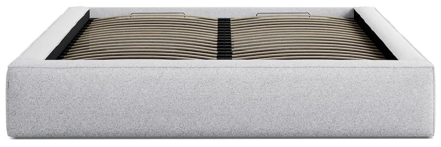 Világosszürke kárpitozott ágyneműtartós franciaágy ágyráccsal 160x200 cm Simon – Micadoni