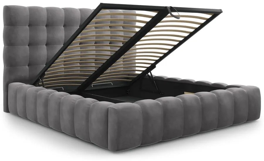 Szürke kárpitozott franciaágy tárolóhellyel, ágyráccsal 180x200 cm Bali – Cosmopolitan Design