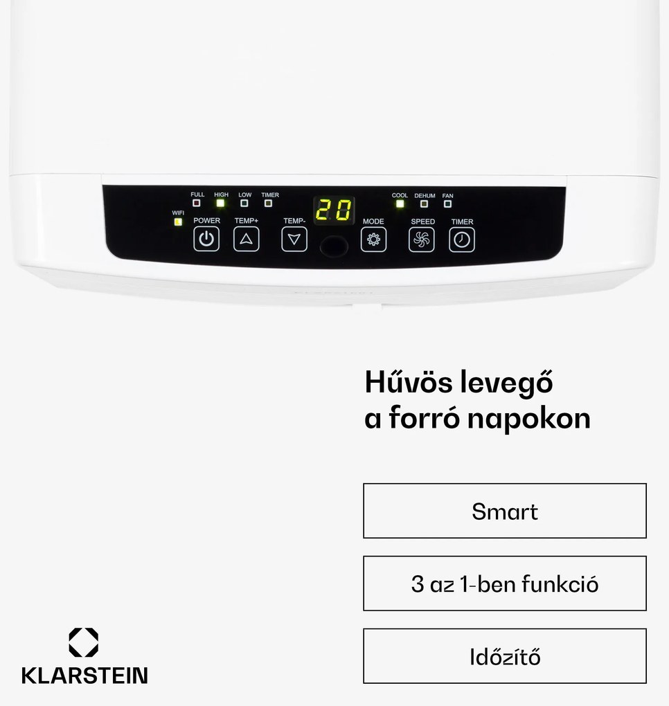 Klarstein Ice Block Ecosmart 7, mobil klíma, 3 az 1-ben, 7000 BTU, alkalmazásvezérlés, fehér