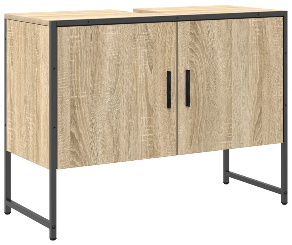 3 részes fürdőszoba bútor készlet Sonoma tölgy mérnökfából, Fürdőszoba tükör polccal Sonoma tölgy 50x12x60 cm mérnökfából