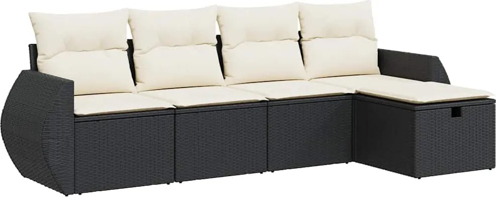 vidaXL 5 részes fekete polyrattan kerti kanapészett párnákkal