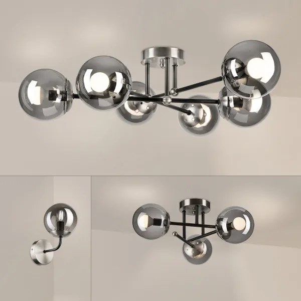 Brilagi - Felületre szerelhető csillár MALIVA 6xE14/15W/230V matt króm/füstszínű