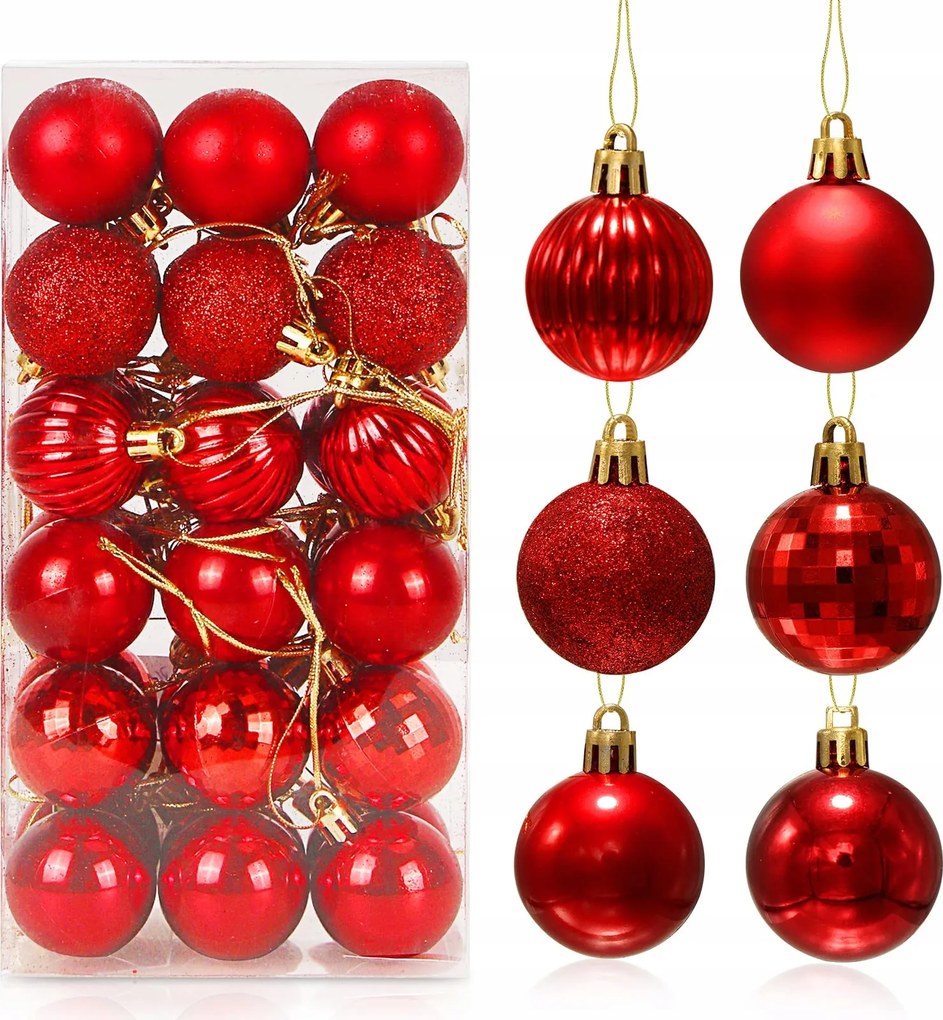 Karácsonyfadísz piros műanyag 36 db-os szett