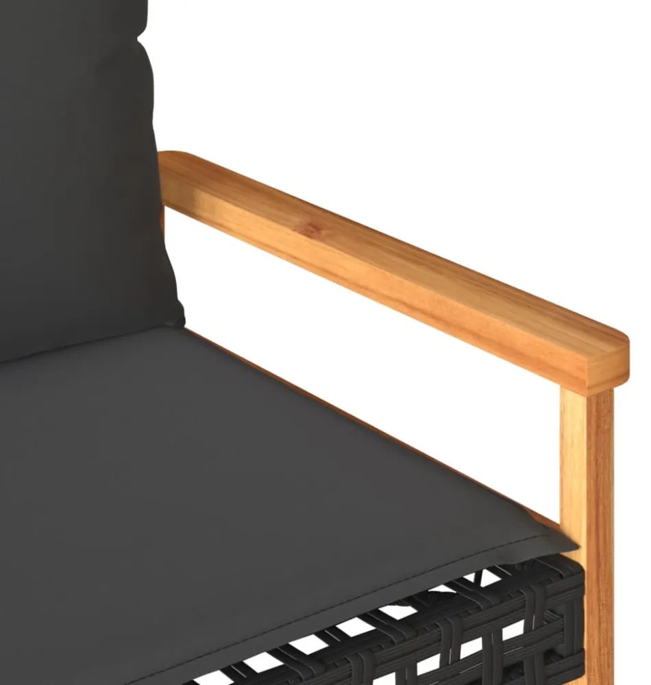 fekete polyrattan és akácfa kerti pad párnával