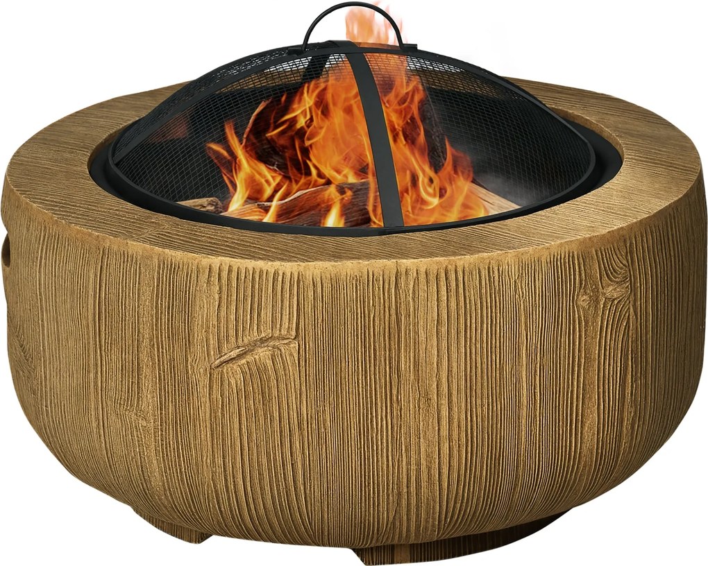 Outsunny Tűzrakó, Tűzmedence Takaróval, Tűzkosár Pokerrel, Fára Ügyelő Design, Kerthez, Kempinghez, Teraszra, Acél, MgO, Barna | Aosom