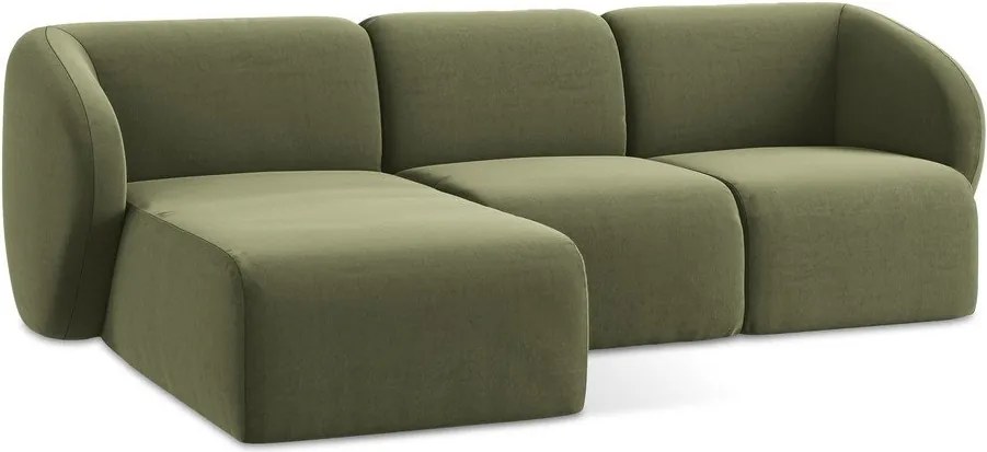 Zöld bársony sarokkanapé (bal oldali-heverő résszel) Lani – Makamii