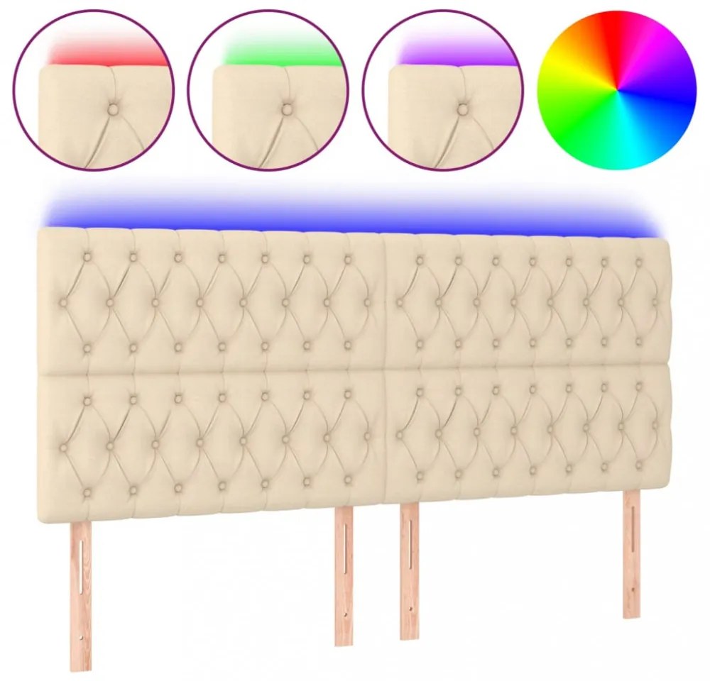 krémszínű szövet LED-es fejtámla 200x7x118/128 cm