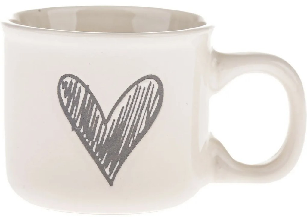 6 darabos kerámia bögrés szett Szív II, 90 ml,szürke