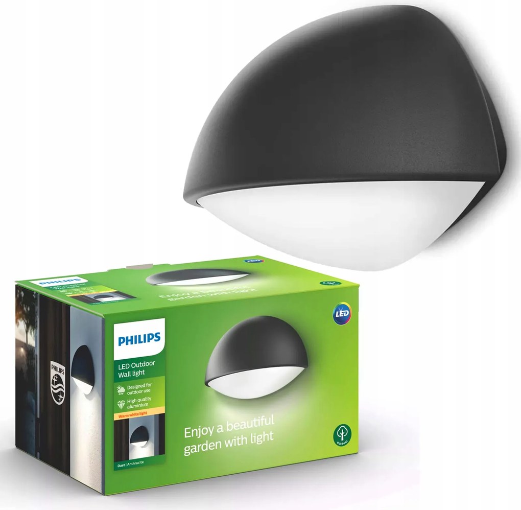 LED-es kerti lámpa Homlokzati fali lámpa Dust 3W 2700K IP44 Antracit Philips