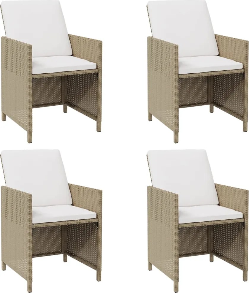 vidaXL 4 db bézs polyrattan kerti étkezőszék párnával