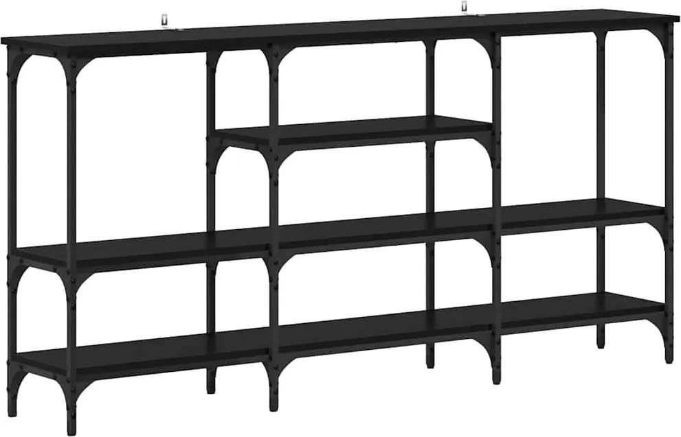 vidaXL Konzolasztal polcokkal Musta tammi 160 x 29 x 80 cm Faanyag