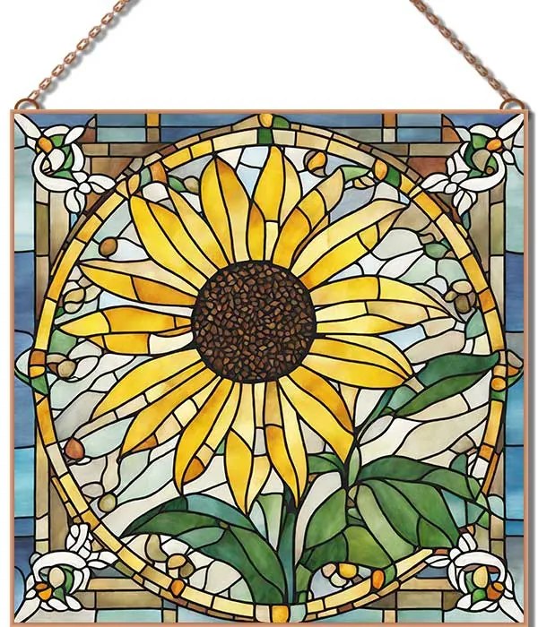 Stained-Glass-Sunflower-4 üvegkép, falikép