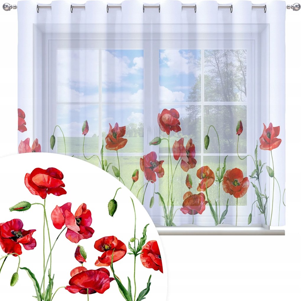 Függöny Kész 300x150 Fátyol Festett Virág Mintás 374