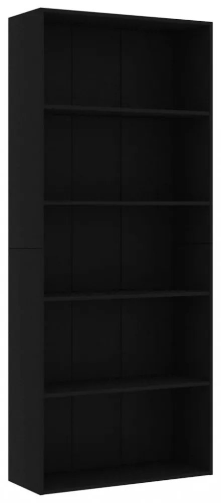 5 szintes fekete szerelt fa könyvszekrény 80 x 30 x 189 cm